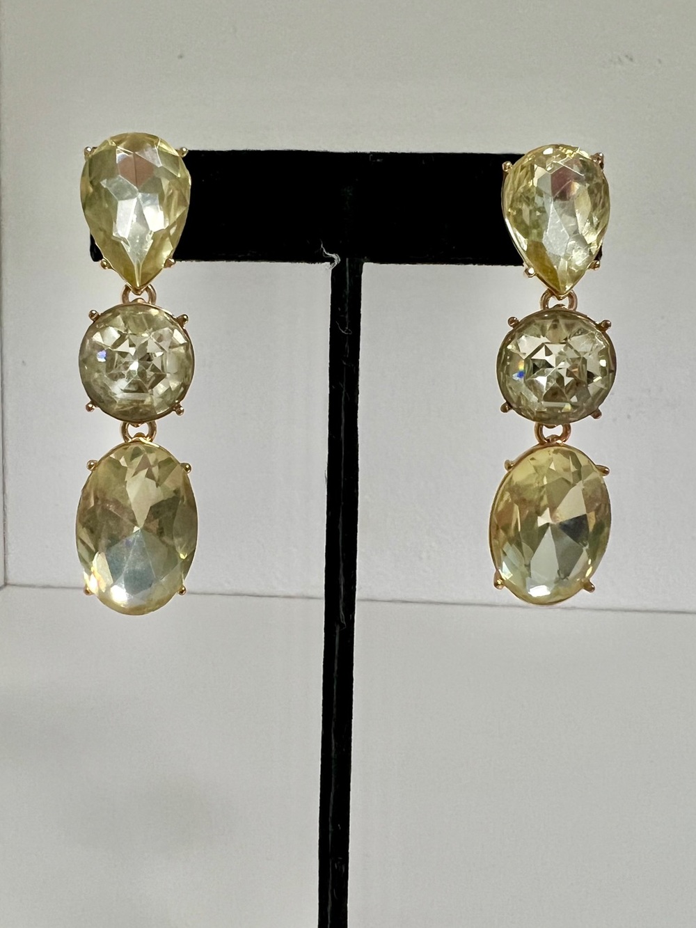 J. Crew Gold-Tone Pale Yellow Triple Crystal Drop Earrings